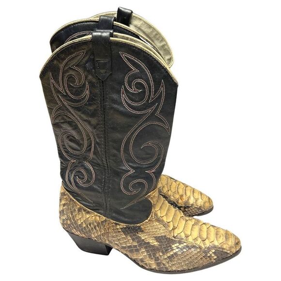 Exotic Leather Python Snakeskin Women’s Cowboy Boots size 6.5 Vintage Slip On - Picture 1 of 8